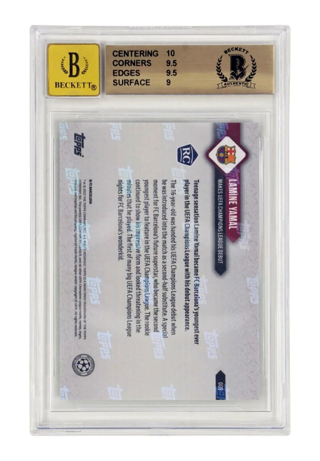 Lamine Yamal Signed 2023-24 Topps Now UCL #9 Rookie Card – BGS 9.5 AUTO 10